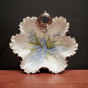 Ruffled "Forget Me Not" Trinket Candy Dish LIMOGES France Hand Painted Floral